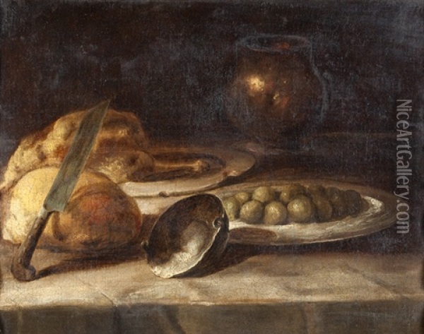 Stillleben Mit Schinken, Geflugel, Kufpergeschirr Und Messer Oil Painting - Jean-Baptiste-Simeon Chardin