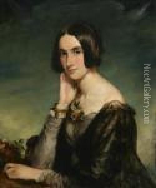 Portrait Of A Young Lady Wearing A Goldbracelet Oil Painting - Sir Francis Grant