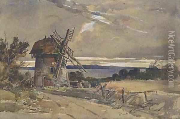 A windmill in an extensive landscape Oil Painting - William James Muller