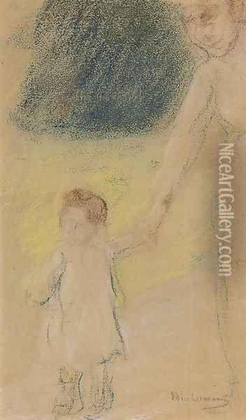 Die Enkelin des Kutnstlers mit ihrer Kinderfrau Oil Painting - Max Liebermann