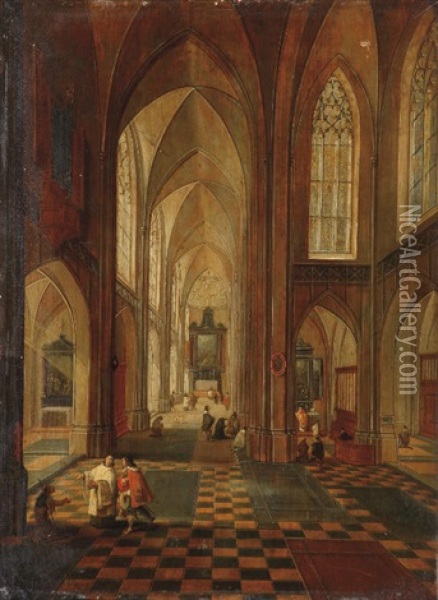 An Interior Of A Gothic Church Oil Painting - Peeter Neeffs the Younger