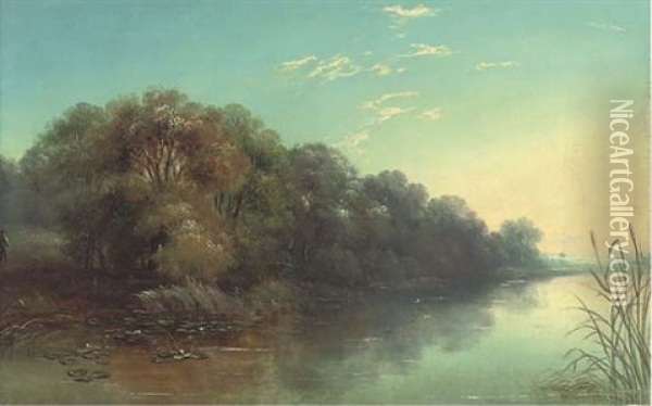 The Thames, Near Laleham Oil Painting - John Mundell