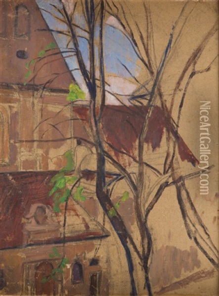 View Of A Church Oil Painting - Stanislaw Czajkowski