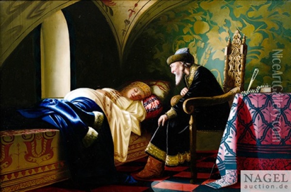 Ivan Der Schreckliche Betrachtet Die Schlafende Vasilisa Melentieva Oil Painting - Grigori Semenovich Sedov