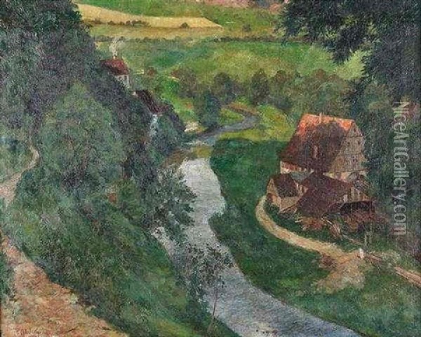 Blick In Ein Schwarzwaldtal Mit Bauernhauser Oil Painting - Franz Albert Wicky