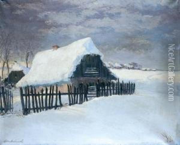 Chaty Zima Oil Painting - Andrzej Malinowski