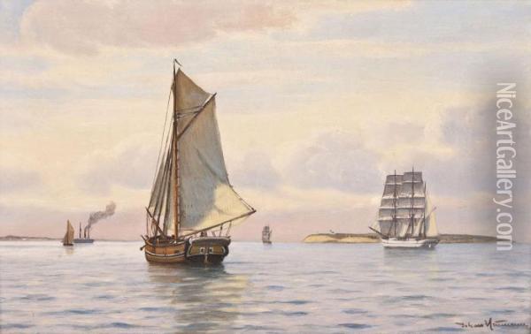 Segelschiffe Vor Der Kuste Oil Painting - Johann Jens Neumann