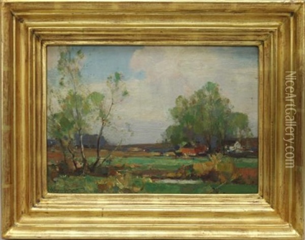 Meadow Land In A Hand-carved Ben Badura Frame Oil Painting - Walter Granville-Smith