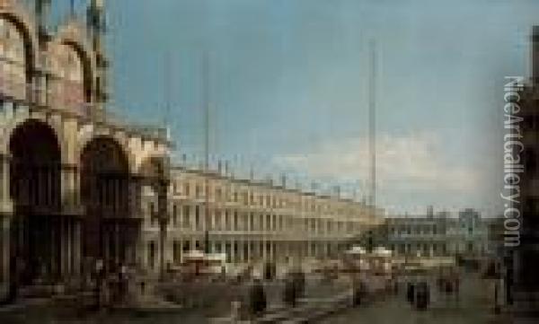 The Piazza San Marco, Venice, 
Looking Towards The Procuratie Nuove And The Church Of San Geminiano 
From The Campo Di San Basso Oil Painting - (Giovanni Antonio Canal) Canaletto