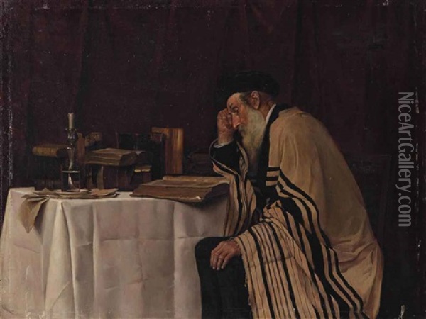 Rabbi Studying Oil Painting - Alois Heinrich Priechenfried