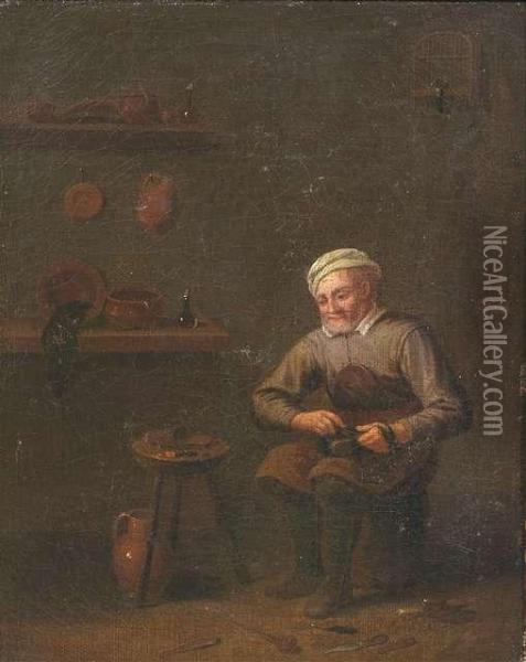 The Cobbler's Workshop. Oil/canvas/canvas Oil Painting - David The Younger Teniers