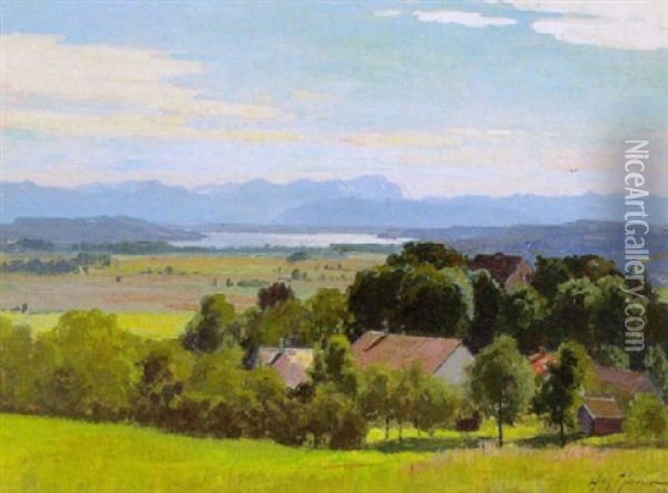 Blick Auf Den Starnberger See Von Der Umgebung Von Leutstetten Oil Painting - Willy Moralt
