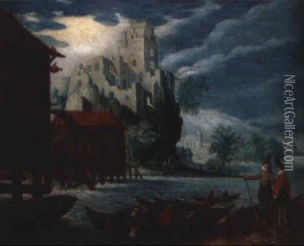 Paysage Fluvial Au Moulin Oil Painting - Christoffel van den Berge