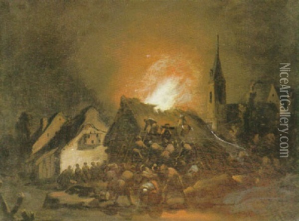 Eldsvada I Landsby Oil Painting - Egbert Lievensz van der Poel