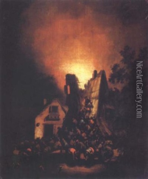 L'incendie Oil Painting - Egbert Lievensz van der Poel