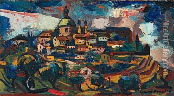 View Of A Hilltop Town Oil Painting - Maurice Charles-Marie Liepvre