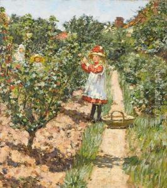 Picking Cherries Oil Painting - James Charles