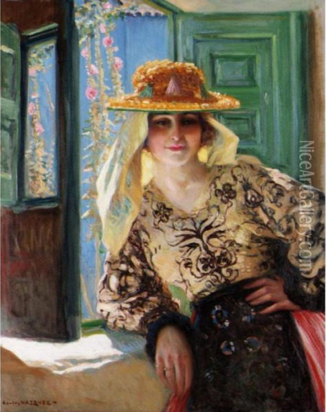 The Woman In The Window Oil Painting - Carlos Vazquez Ubeda