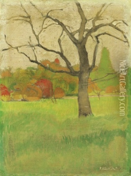 Taj Faval (landscape With Tree) Oil Painting - Bela Farkas