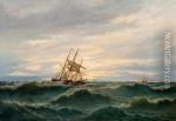 Ship In Distress Oil Painting - Oskar Conrad Kleineh