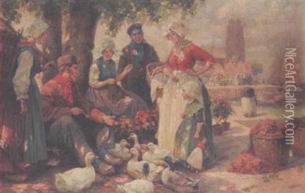 Feeding The Ducks Oil Painting - Rudolf Alfred Hoeger
