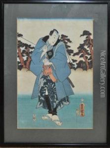 A Kabuki Actor Smoking A Pipe Oil Painting - Utagawa Toyokuni Iii