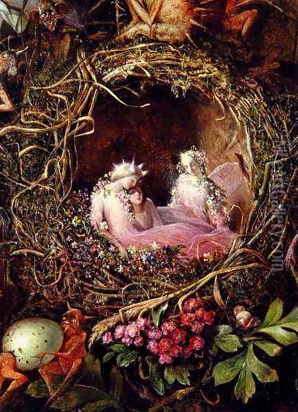 Fairies In A Bird's Nest (detail 1) Oil Painting - John Anster Fitzgerald