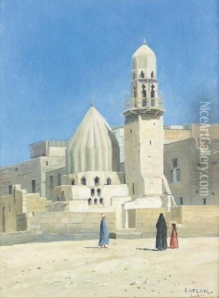 Ansicht Einer Nordafrikanischen Stadt Mit Moschee. Oil Painting - Arthur Herzog