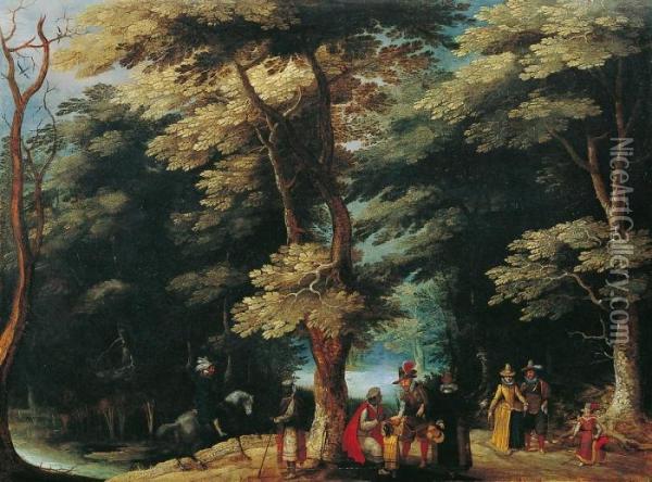 Waldlandschaft Mitedelleuten Und Orientalischen Handlern Oil Painting - David Vinckboons
