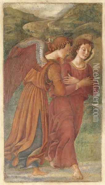 Two Angels in Adoration Oil Painting - Domenico Ghirlandaio