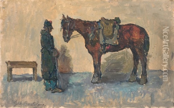 Cavallo Con Soldato Oil Painting - Giovanni Bartolena