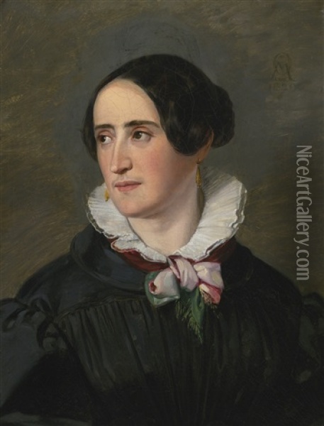 Portrait Of Adelheid Cleve Oppenheim (1800-1836), Wife Of The Artist Oil Painting - Moritz Daniel Oppenheim