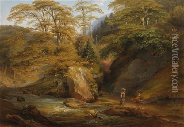 The Hermit Oil Painting - Johann Fischbach