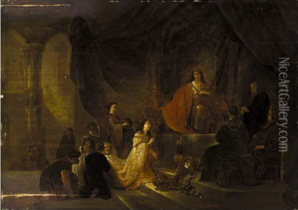 The Queen Of Sheba Before Solomon Oil Painting - Gerrit de Wet