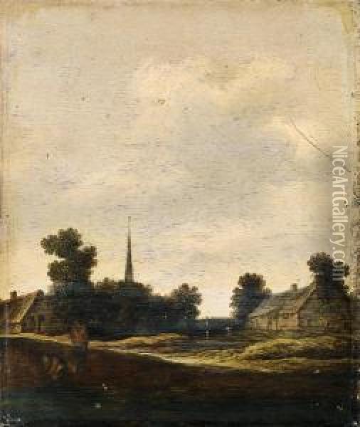 Peasants Before A Country Village Oil Painting - Pieter De Molijn