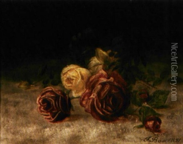 Gule Og Rode Roser Oil Painting - Frants Diderik Boe
