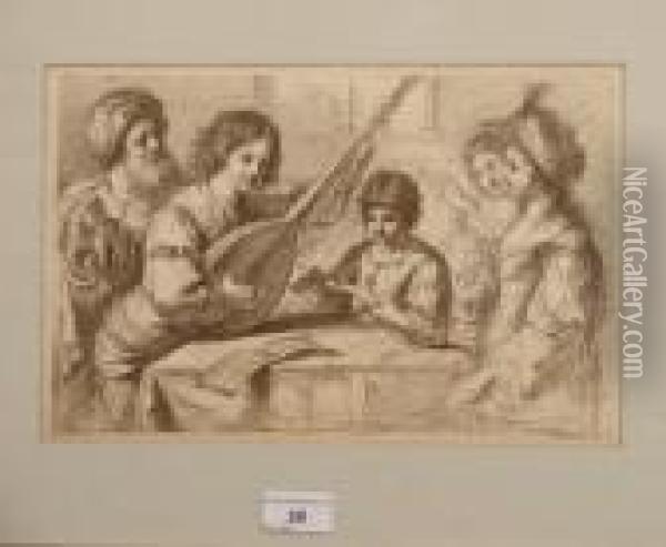 Showing Figures Playing A Lute Horn Etc. Oil Painting - Francesco Bartolozzi