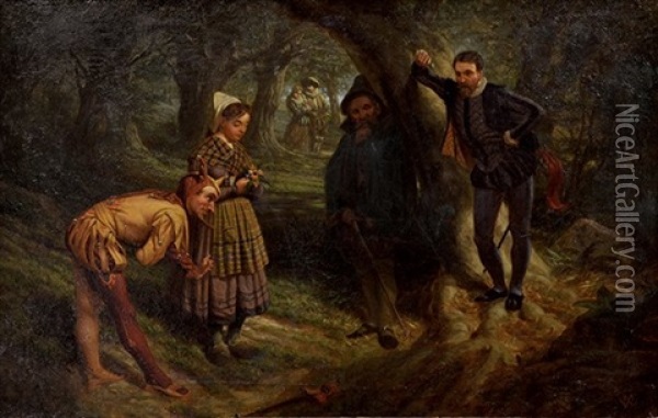 Meeting In The Forest Oil Painting - Marcus A. Waterman