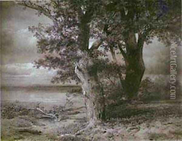 Oaks On River Bank 1867 Oil Painting - Alexei Kondratyevich Savrasov