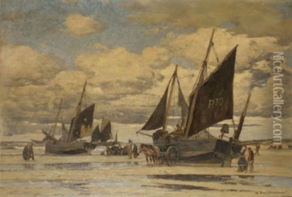 Belebter Strand Oil Painting - Wilhelm Hambuechen