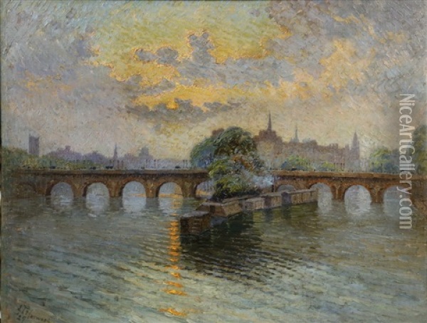 Pont Neuf Viewed From The Louvre Oil Painting - James Taylor Harwood