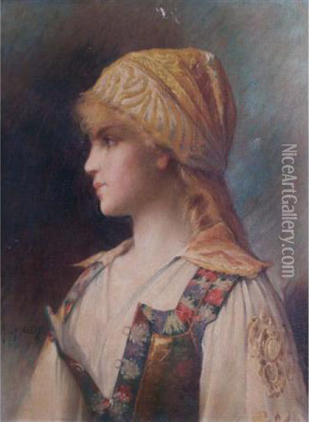 Portrait Of A Young Woman Oil Painting - Leon Auguste Cesar Hodebert