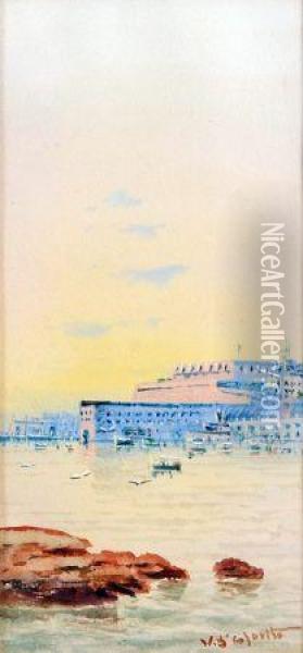 Valetta Harbour Oil Painting - Vincenzo D Esposito