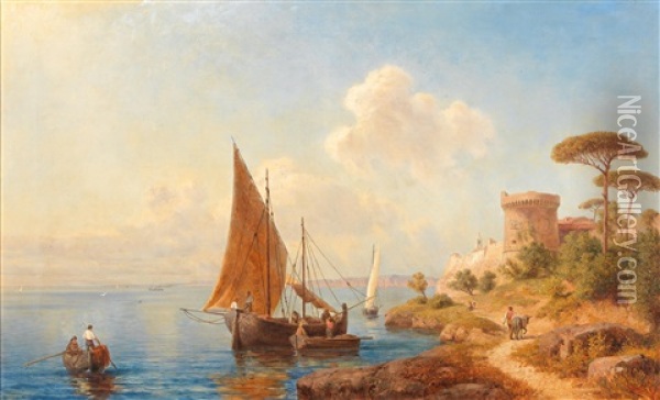 Fishermen On The Dalmatian Coast Oil Painting - Gottfried Seelos
