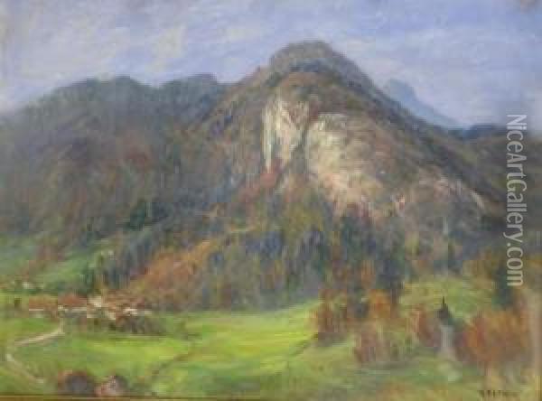Gebirgslandschaft Mit Kl. Dorf Oil Painting - Rudolf Petuel