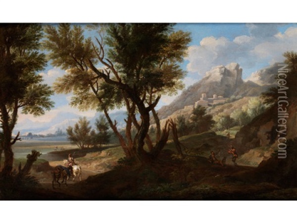 Bergige Landschaft Mit Reiter Und Staffagefiguren Oil Painting - Andrea Locatelli
