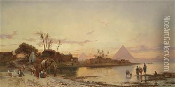 On The Banks Of The Nile Oil Painting - Hermann David Salomon Corrodi