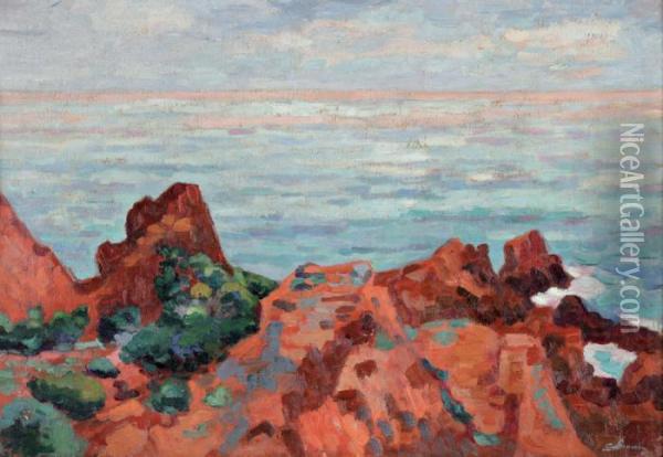 Les Roches Rouges A Agay Oil Painting - Armand Guillaumin