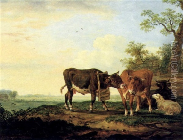 Rinder Und Ein Schaf Auf Der Weide Oil Painting - Anthony Jacobus Offermans