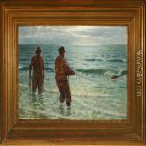 Two Fishermen Oil Painting - N. F. Schiottz-Jensen
